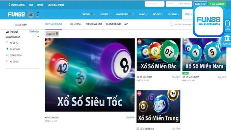 Thử sức với dịch vụ cá cược xổ số tại Fun88