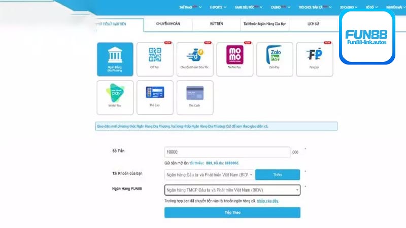 Quy trình nạp tiền Fun88 nhanh gọn lẹ cho bet thủ