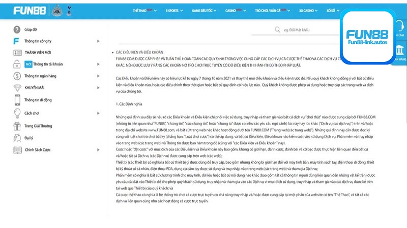 Trách nhiệm của các bên tham gia trong điều khoản dịch vụ Fun88